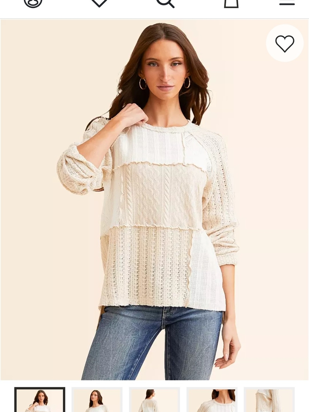 BKE Cream Open-Knit Patchwork Pullover